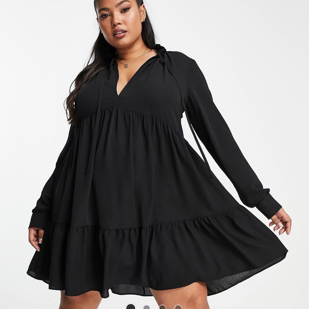 ASOS DESIGN CURVE pie crust neckline tiered smock mini dress in black